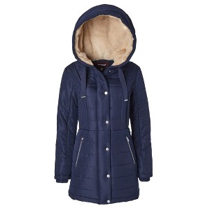 Sportoli Women Long Quilted Plush Lined Outerwear Puffer Jacket Winter Coat with Fur Hood - 1 of 4