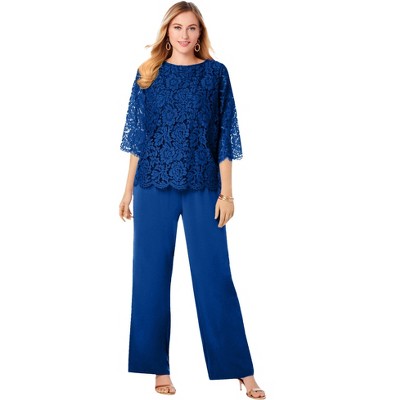 Jessica London Women's Plus Size Popover Lace Jumpsuit