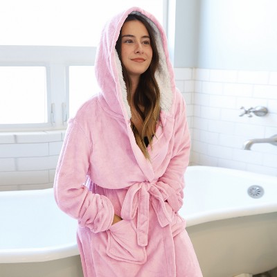 Tirrinia Fuzzy Plush Hooded Bath Robe for Women Men, Adult Fleece Bathrobe for your Bathroom, Shawl Collar Adult Matching Robes