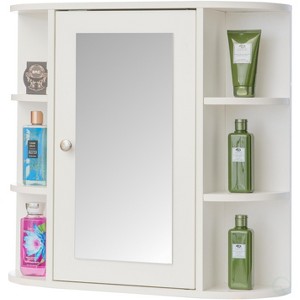 Basicwise Fully Assembled and Ready for Installation Wall Mounted Bathroom Storage Cabinet Organizer, Mirrored Vanity Medicine Chest with Open Shelves - 1 of 4