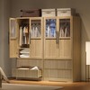Bedroom Wooden Armoire Wardrobe Closet, Wardrobe Armoire Cabinet with 2 Glass Doors and Drawers, Freestanding Armoire with Shelves & Hanging Rod - 3 of 3