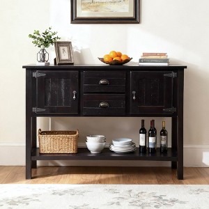 Hostack 48'' Solid Wood Sideboard Console Table with 2 Drawers, Cabinets and Bottom Shelf for Living and Dining Room, Espresso - 1 of 4
