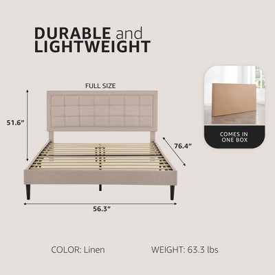 Mornington Linen Upholstered Full Size Platform Bed Frame with Wood Slats