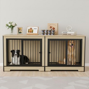 XL Dog Crate Furniture with Two Rooms, Double Dog Cage for Medium & Large Dogs, Wooden Kennel with Removable Tray - Nertpow - 1 of 4