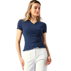Allegra K Women's Mesh Sheer V Neck Cross Wrap Short Sleeve Ruffled Summer Top - 1 of 4