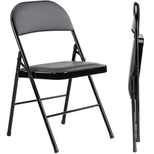 SEVOBAL Folding Chair 2 Pack Leather Padded Folding Chairs Metal Chairs Easy Store, Outdoor Indoor for Home Office Party, Beige, 18"*18"*30.7" - 1 of 4