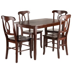 5pc Inglewood Dining Table with 4 Key Hole Back Chairs Walnut - Winsome: Solid Wood, Non-Extension, Mid-Century Style - 1 of 3