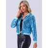 INSPIRE CHIC Women's Party Sequin Sparkle Long Sleeve Cropped Length Zipper Bomber Jacket - 2 of 4