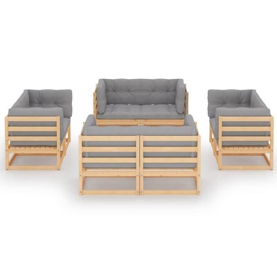 vidaXL Patio Furniture Set 8 Piece Outdoor Sectional Sofa Solid Wood Pine - Natural With Cushions