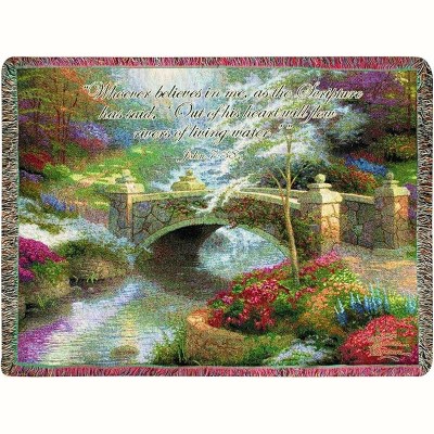 Manual Woodworkers and Weavers "Bridge of Hope" Tapestry Throw 60"x50", Thomas Kinkade, Cotton Inspirational Blanket with Verse