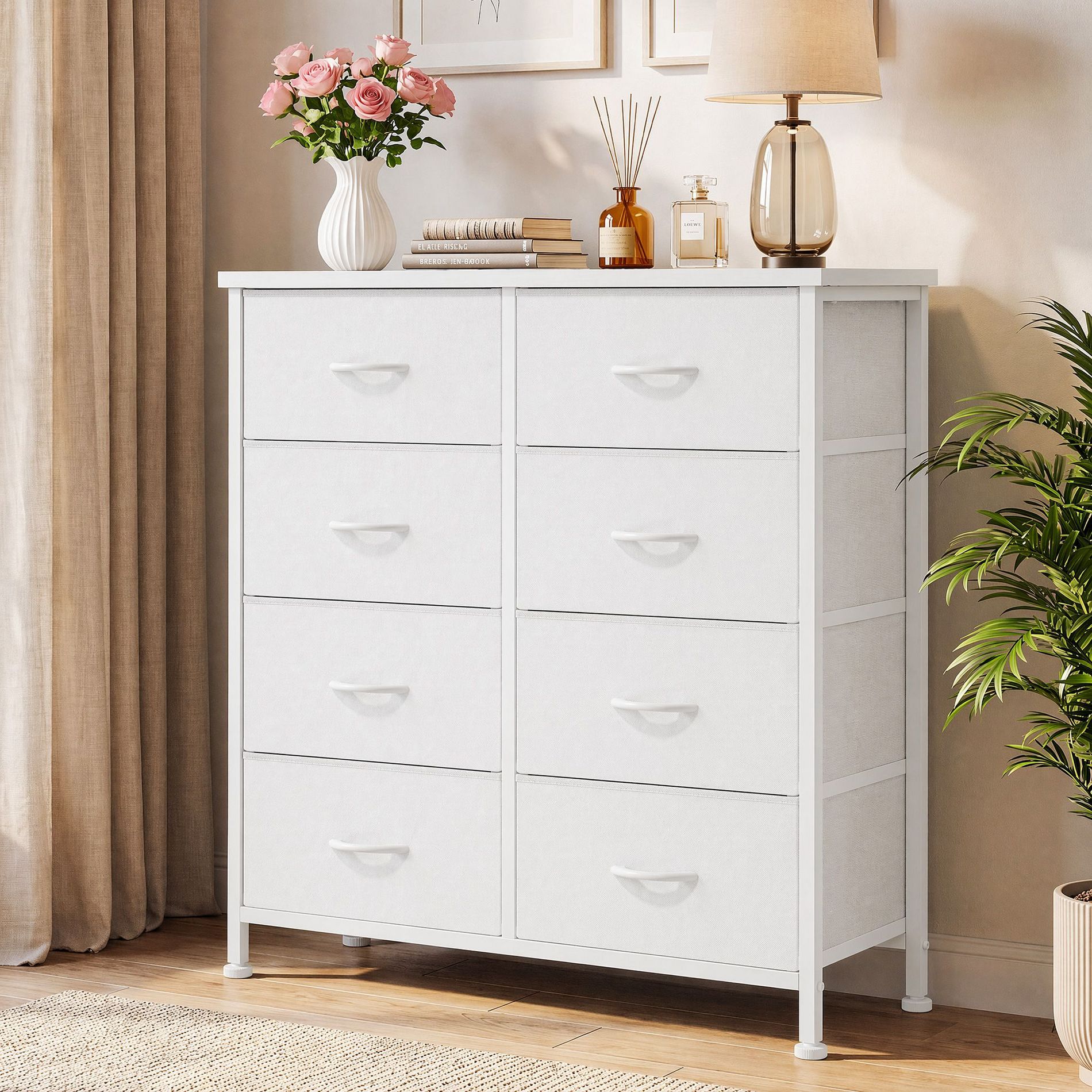 JIONJOY 8-Drawer Fabric Dresser for Bedroom Tall Vertical Storage Tower with Steel Frame
