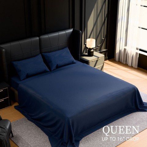 Skyzone Queen 4-Piece Navy Blue Bedding Set - Ultra-Soft Brushed Microfiber, Deep Pocket, Fade & Navy Blue 90" x 102"