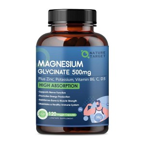 Magnesium Glycinate 500mg, Chelated Magnesium with Zinc & Vitamin D3 for Muscle, Nerve & Bone, Support Heart Health & Leg Cramp - 120cts - 1 of 4