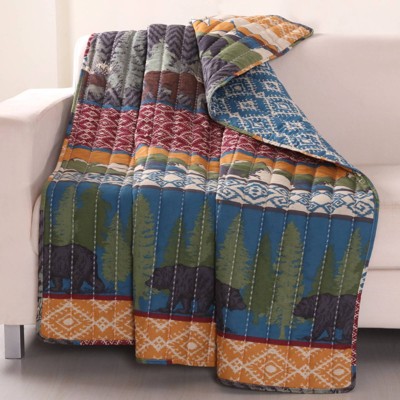 50"x60" Black Bear Lodge Throw Blanket - Greenland Home Fashions: Cotton Quilted, Machine Washable, Woven Fabric