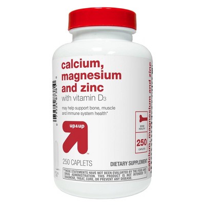Calcium Magnesium & Zinc Dietary Supplement Coated Caplets - 250ct - up & up™