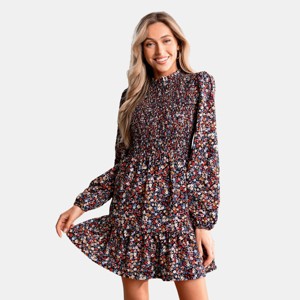 Women's Floral Print Tiered Ruffle Long Sleeves Mini Fall Dress - Cupshe - 1 of 4