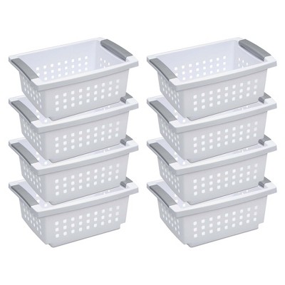 Sterilite 16608008 Small Stacking Basket With Vertical Stacking  Functionality And Titanium Accents For Organization In Home Or Office,  White (16 Pack) : Target