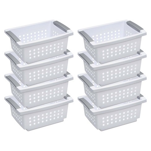 PP Plastic Storage Bins, White Storage Box with Handle Stackable ,  Containers for Organizing small things, Small Storage Basket for Table