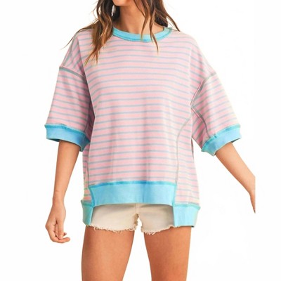 Women's Cotton Candy Striped Oversized Tee - Shewin