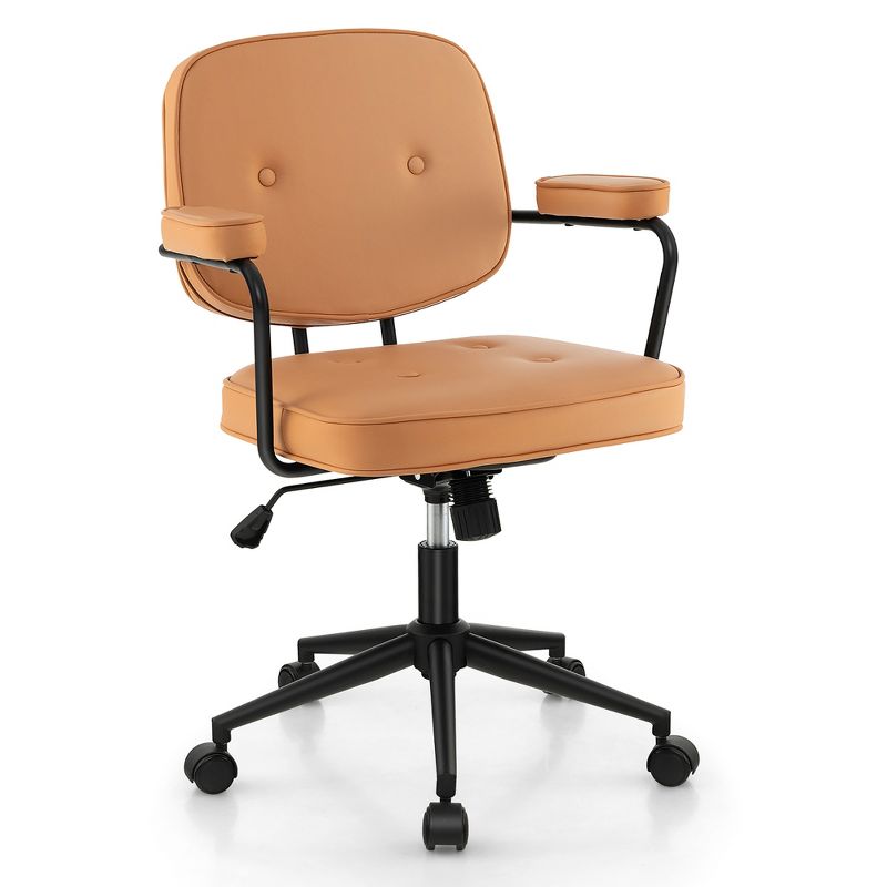 Costway PU Leather Office Chair Adjustable Swivel Leisure Desk Chair w/ Armrest, 1 of 13