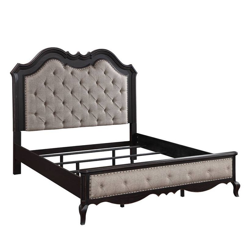 82.5&#34; Eastern King Bed&#34; Chelmsford Beds Beige Fabric Antique Black Finish - Acme Furniture, 5 of 7