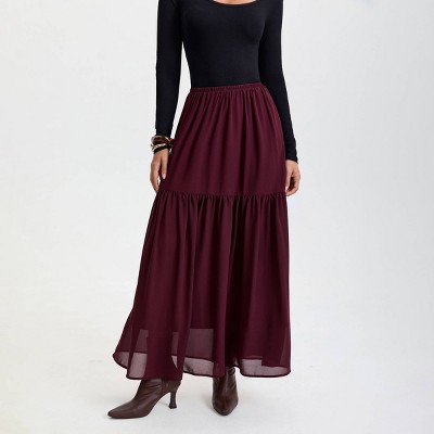 Women's Chiffon Tiered Maxi A-Line Skirt - A New Day™ Wine Red