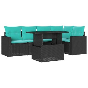 vidaXL 6 Piece Garden Sofa Set with Cushions Black Poly Rattan - without storage - 1 of 4