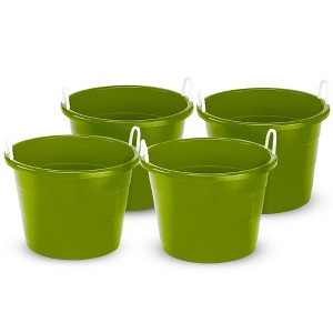 Homz 17-Gallon Indoor Outdoor Storage Bucket w/Rope Handles for Sports Equipment, Party Cooler, Gardening, Toys and Laundry, Bold Lime Green (4 Pack) - 1 of 4