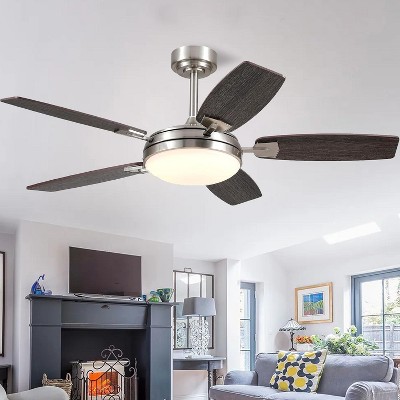 52 inch Modern Ceiling fan with Light,Nickle Downrod with Dual Side Blades,Reversible DC Motor