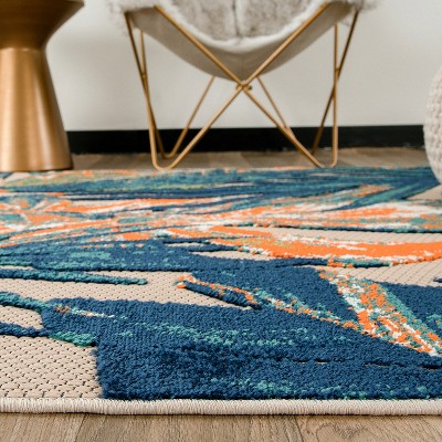 Tropical Floral Leaves Multi 5' x 7' Flat Woven Area Rug