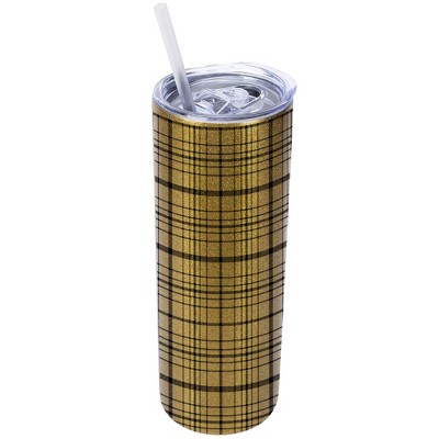 Elanze Designs Vegas Gold 20 Ounce Double Wall Stainless Steel Glitter Travel Tumbler With Sliding Lid And Straw, Plaid