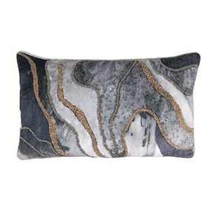 Saro Lifestyle Elegant Embroidered Velvet Swirl Down Filled Pillow, 12"x20", Gray - 1 of 4