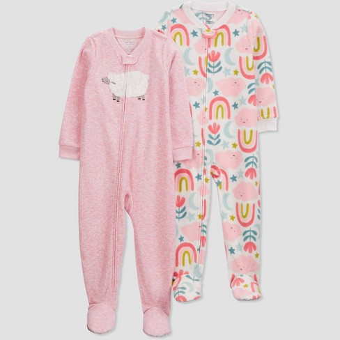 Carter s Just One You Toddler Girls Sheep And Rainbows Fleece Footed Pajamas Pink 2t Target