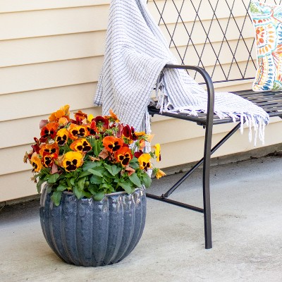 Black Mist Fluted Ceramic Outdoor Planter Pot, 13.5" Diameter
