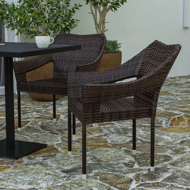 Merrick Lane Weather Resistant Indoor/Outdoor Stacking Patio Dining Chair with Steel Frame and PE Rattan, 5 of 12