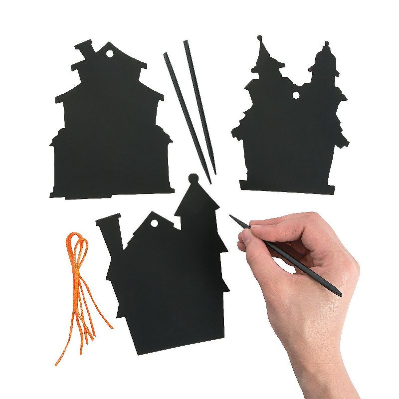 Neliblu Halloween Magic Scratch Crafts for Kids & Adults, 24 Haunted House Ornaments, 24 Sticks & 24 Ribbons, 5 of 7
