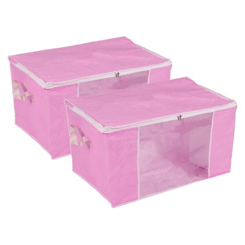 Unique Bargains Foldable Clothes Storage Bins Closet Organizers with  Reinforced Handles Blankets Bedding Pink