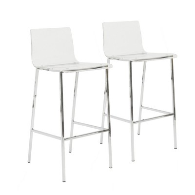 HomeRoots Set of Two 30" Clear And Silver Acrylic And Steel Low Back Bar Height Bar Chairs