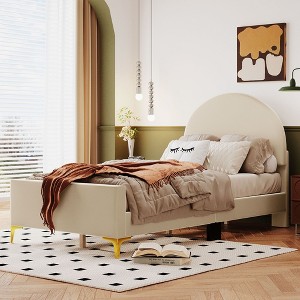 NicBex Classic Twin/Full Upholstered Bed Frame with Velvet Semi-Circle Shaped Headboard,Platform Bed Frame with Gold Mental Legs,No Box Spring Needed - 1 of 4