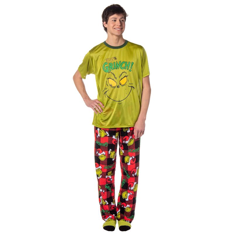 Dr. Seuss The Grinch Men's Pajama Pants Shirt and Socks 3 Piece Pajama Set, 1 of 8