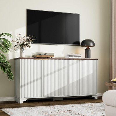 Fluted Buffet Sideboard with Storage, Kitchen Storage Cabinet with Adjustable Shelves