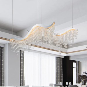 BAOURE 36-inch Modern Wave LED Crystal Chandelier - Chrome Adjustable Color Temperature 3000K/4000K/6000K - Adjustable Height - Elegant Chandelier - 1 of 4