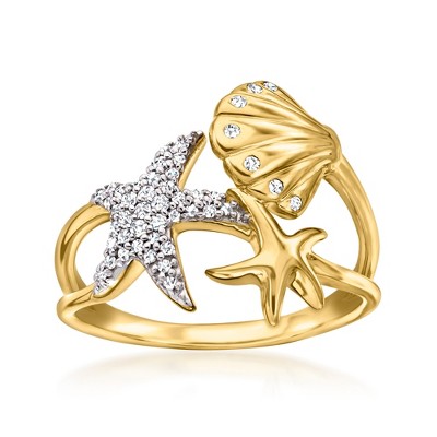 Ross-Simons 0.15 ct. t.w. Diamond Sea Life Ring in 18kt Gold Over Sterling