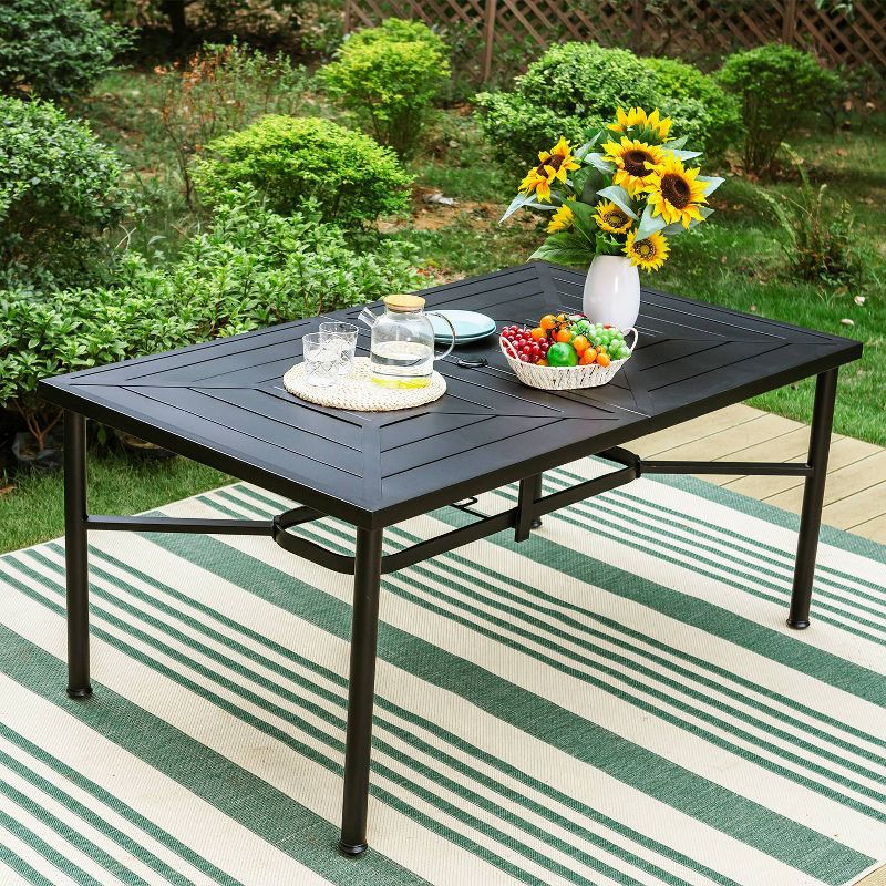 Outdoor Stainless Steel Rectangle Dining Table with Umbrella Hole - Captiva Designs, 1 of 12