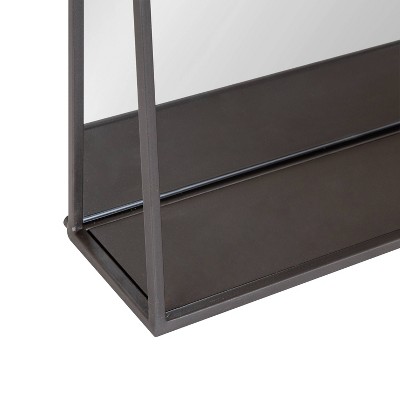 Charcoal Rectangular Metal Wall Mirror with Functional Shelf