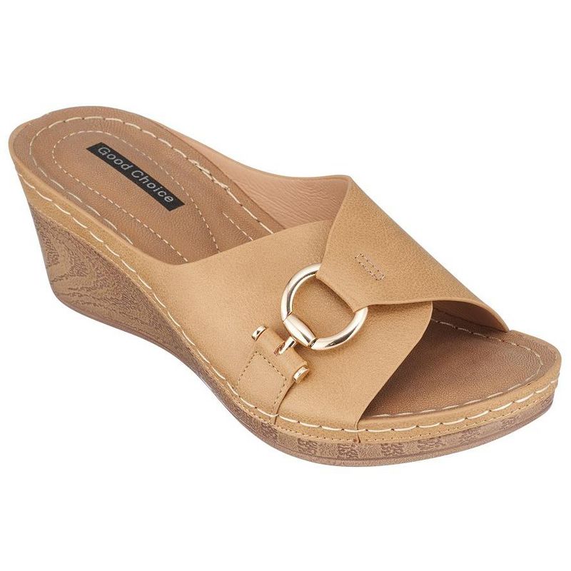 GC Shoes Bay Hardware Comfort Slide Wedge Sandals, 1 of 9