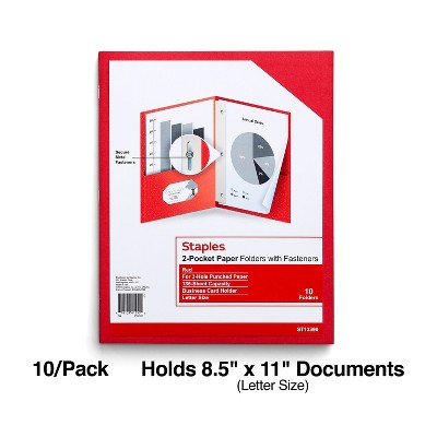 Staples 2-Pocket Folder with Fasteners Red 13390EE
