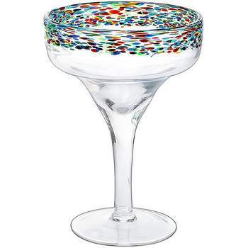 The Wine Savant Hand Blown Mexican Confetti Rimmed Margarita Glasses, Perfect Addition to Home Bar, Unique Style & Decor - 6 pk