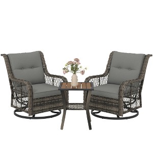 Outsunny Wicker Bistro Set, 3 Piece Patio Furniture Set with Swivel Rocking Chairs and Storage Table, Thickened Cushions for Balcony, Porch - 1 of 4