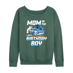 Women's - Hot Wheels - Mom Of Birthday Boy Lightweight French Terry Wide Neck Long Sleeve Shirt - 1 of 4